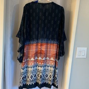 Avenue Black and Multicolor Geometric Midi Dress